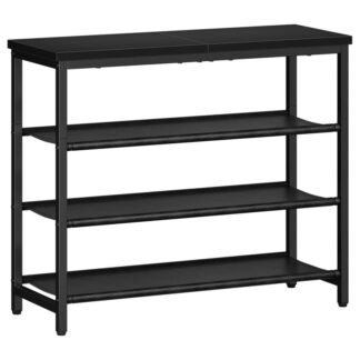 Schwarzer Schuhregal, Industrial 4-Tier-Schuhspeicherorganisator für Schrank und Eingang, 3 Pu -Regale, Hält 9-12 Paar Schuhe, Stabiler Metallrahmen, Kleine Räume