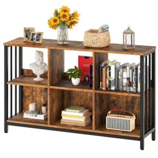 Rustikalbraun und schwarz 6 Würfelspeicherorganisator mit Regal, Industrielle horizontale Bücherregal, Bücherregal aus Holz und Metall, Lange Regaleinheit für Wohnzimmer, Schlafzimmer, Innenministerium