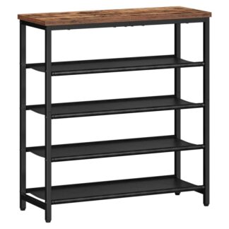 Rustikalbraunes Schuhregal, Retro 5-Tier-Schuhspeicherorganisator für Schrank und Eingang, 4 Pu -Regale, Hält 12-16 Paar Schuhe, Stabiler Metallrahmen, Kleine Räume