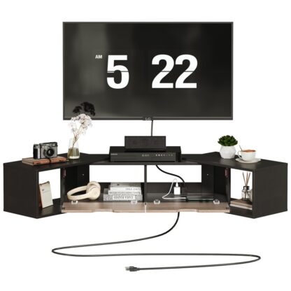 Đứng trước đó là giá đỡ TV với lối thoát năng lượng, Trung tâm giải trí nổi có thể xoay quả óc chó và màu đen, Trung tâm giải trí gắn trên tường với lưu trữ cho phòng khách, Dưới kệ TV