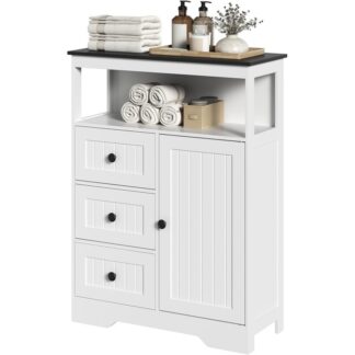 Badezimmerschrank, Lagerschrank mit 1 Tür und 3 Schubladen, Eckbodenspeicherorganisator mit verstellbarem Regal, für Badezimmer, Schlafzimmer, Küche