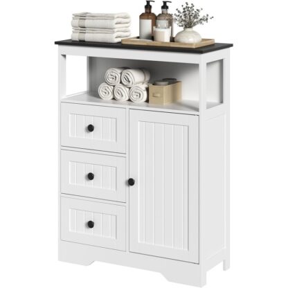 Badezimmerschrank, Lagerschrank mit 1 Tür und 3 Schubladen, Eckbodenspeicherorganisator mit verstellbarem Regal, für Badezimmer, Schlafzimmer, Küche