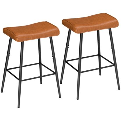 อุจจาระบาร์, ชุด 2 บาร์สทูล, อุจจาระสูง Pu-padded สีน้ำตาลพร้อมรองรับเท้า, ที่นั่งอาหารเช้าครัว, เก้าอี้บาร์ความสูงเคาน์เตอร์, สำหรับห้องครัว, พื้นที่รับประทานอาหาร, คาเฟ่