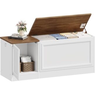 Băng ghế lưu trữ, Người tổ chức hộp đồ chơi bằng gỗ trắng và quả óc chó, Rương lưu trữ kiểu trang trại, Ngực đồ chơi có bản lề an toàn, Băng ghế vào, cho phòng khách, Phòng ngủ, Hành lang