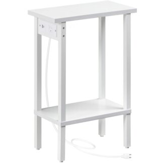 Bàn cuối màu trắng với trạm sạc, 2-Bảng bên hẹp tầng, Bàn cạnh giường mỏng với lưu trữ mở, Nội thất gầy cho phòng khách, Không gian nhỏ, Phòng ngủ
