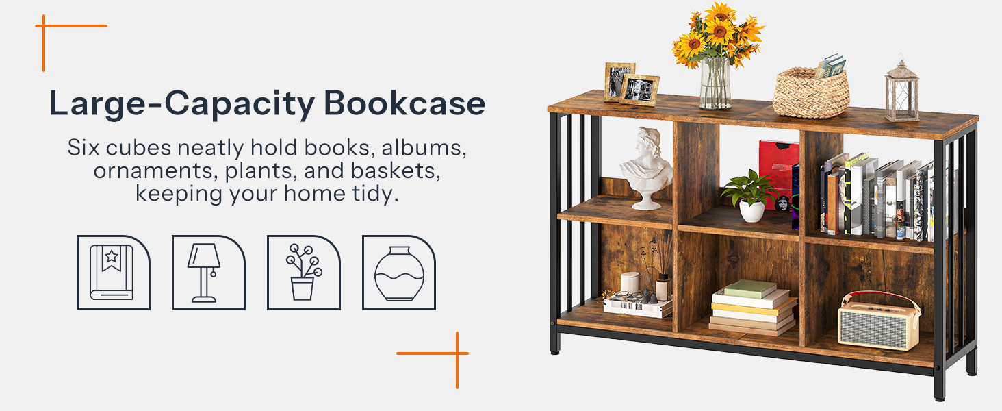 6 Cube Storage Organizer 6 Würfel Bücherregal Horizontales Bücherregal Holz und Metall Cubby Bücherregal